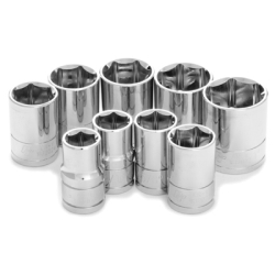 Chrome Socket Set, 1/2" Drive, 9 Piece, 1/2" To 1", 6 Point, Shallow