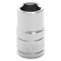 Chrome Socket, 1/2" Drive, 14mm, 6 Point, Shallow