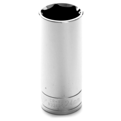 Chrome Socket, 1/2"" Drive, 24mm, 6 Point, Deep