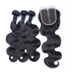 Human Hair Extension Indian Cuticle Aligned Hair Body Wave Virgin Human Hair Bundles With Lace Closure Unprocessed - Image 5