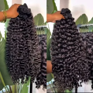 100% Unprocessed Raw Human Hair Cuticle Intact Hair Bundle Vendors Bulk Double Weft Raw Indian Clip in k Tip Hair Burmese Curly - Image 2