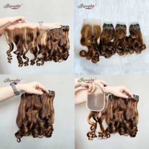 SDD Popular Color High Quality Double Drawn Bouncy Curl Virgin Hair Bundles Piano Color Hair Extension - Image 4