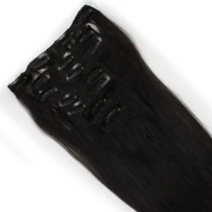 Factory 15-22"7PCS 70g Clip in Real Remy Human Hair Extensions Full Head Ombre Straight Jet Black Cutical Aligned Hair - Image 1