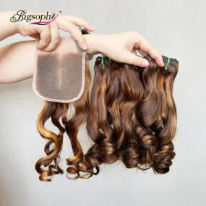 SDD Popular Color High Quality Double Drawn Bouncy Curl Virgin Hair Bundles Piano Color Hair Extension - Image 2
