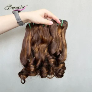 SDD Popular Color High Quality Double Drawn Bouncy Curl Virgin Hair Bundles Piano Color Hair Extension - Image 1