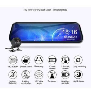 10 inch Touch Screen Stream Media Car DVR Dash Cam Dual Lens Rear View Mirror Auto Dashcam Video Recorder Car HD Dash Cam - Image 2