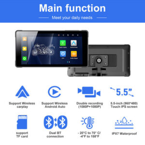 Big 5.5 inch portable motorbike GPS navigation Waterproof Dual Lens 1080p motorcycle dash cam dvr camera with remote control - Image 5