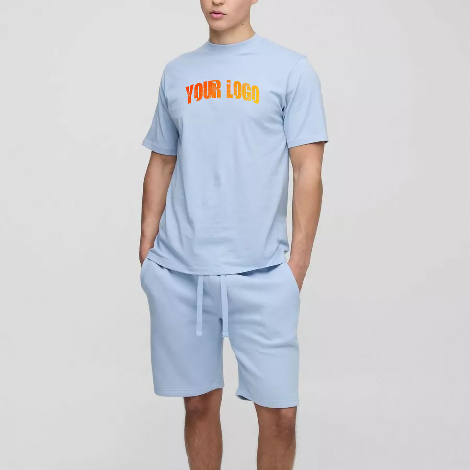 Top selling casual wear Men's Clothing Outfit Two Piece shirt & Shorts set Streetwear custom screen printed logo mens tracksuit