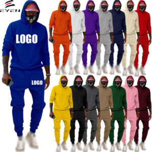 Hot Sale Stylish Autumn Embroidery Logo Men's Sport Solid Clothes Outfit Wholesale 2 Pieces Adult Hoodie Pants Man Clothing Set - Image 1