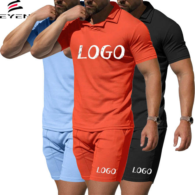 Hot Sale Summer Custom Logo Men Sport Solid Clothes Suit Fashion Casual 2 Pieces Adult Polo Shirt Pocket Pants Men Clothing Set