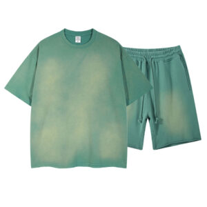 High Quality Summer 100% Cotton Streetwear Custom Washed Oversized T Shirt and Shorts Mens Short Set - Image 2