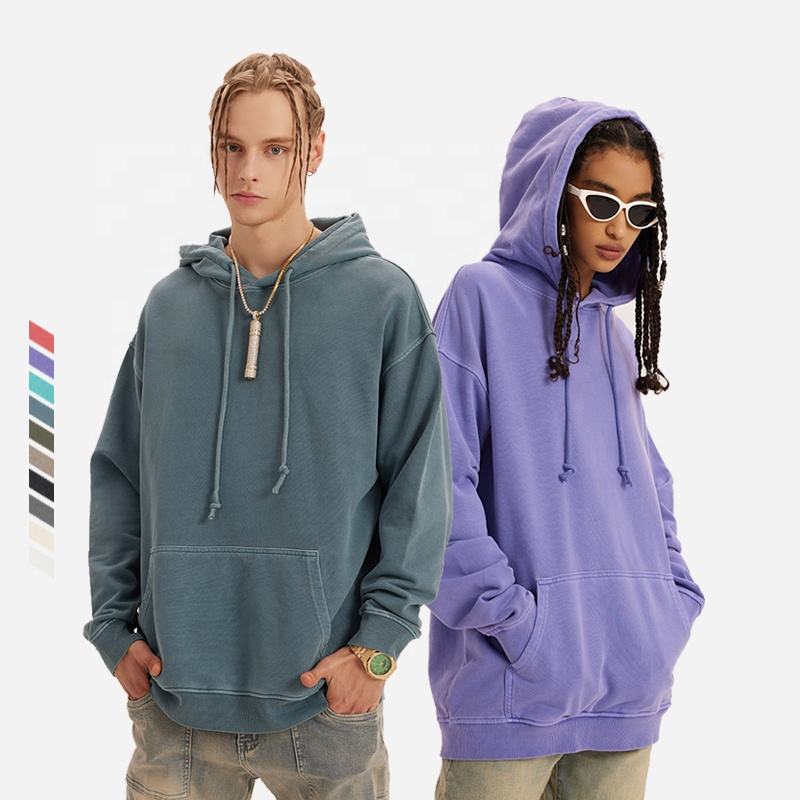 High Quality Pullover Cotton Washed Vintage Terry Plain Custom Hoodies Printed With Your Own Logos Men's Clothing
