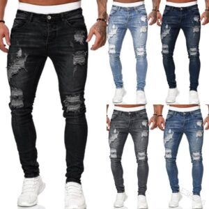 Wholesale of New Fashionable Hip-hop Street Clothing Casual Slim Fit Small Foot Men's Distressed and Versatile Men's Jeans - Image 1