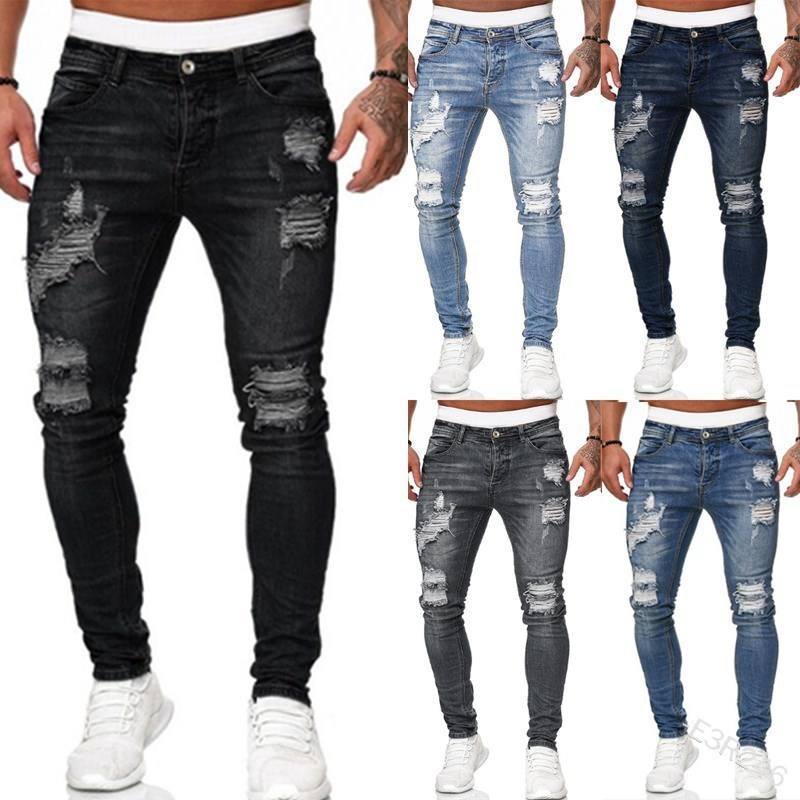 Wholesale of New Fashionable Hip-hop Street Clothing Casual Slim Fit Small Foot Men's Distressed and Versatile Men's Jeans
