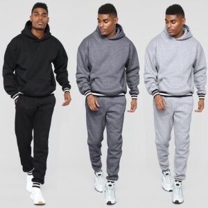 Solid Color Hooded Casual Sports Set Winter Contrast Color Spliced Sweatshirt Men Two Piece Set - Image 1