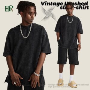 Custom Mens T-shirts Cotton Oversized Short Sleeve Tshirt Vintage Distressed Acid Washed Graphic T Shirt Men - Image 1