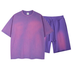 High Quality Summer 100% Cotton Streetwear Custom Washed Oversized T Shirt and Shorts Mens Short Set - Image 1