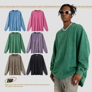 Long Sleeve Vintage Wash Custom Custom Tshirt Men 100 Cotton Wholesale Long Sleeve T-shirt - Image 4