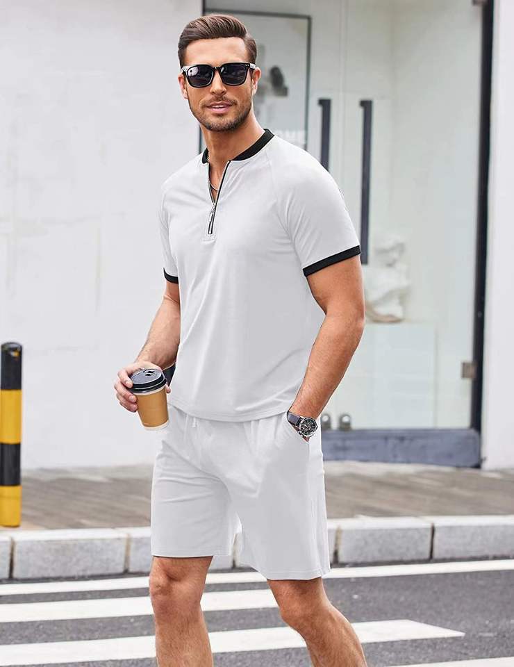 Fashion Clothes 2023 Men Solid Color t Shirt Man With Zipper O Neck Track Suit for Men Summer Collection