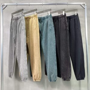 Customized logo 100% Cotton Heavy Weight Acid Washed Sweat Pants Winter Plain French Terry Custom SweatPants - Image 1