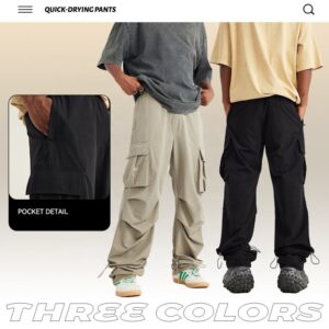 OEM LOGO Pattern High Quality Gorpcore Fashion Loose Pocket Polyester Cargo Pants Sports Men's Mants Trousers - Image 2