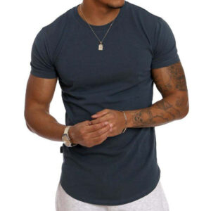 Streetwear Mens Slim Fit Long Sleeve T Shirt Top OEM Longline Curved Hem T Shirt Light Weight 93% Cotton 7% Elastane Gym T Shirt - Image 1