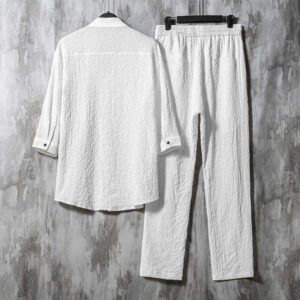 Men Clothing Sets Casual Half Sleeve Shirt and Drawstring Pant Set - Image 3