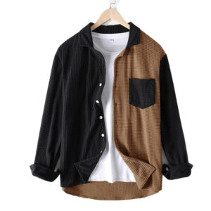 Men Spring Men's Corduroy Loose Shirts Vintage Retro Patchwork Long Sleeve OEM Men's Tops Streetwear Clothing Casual Shirt - Image 3