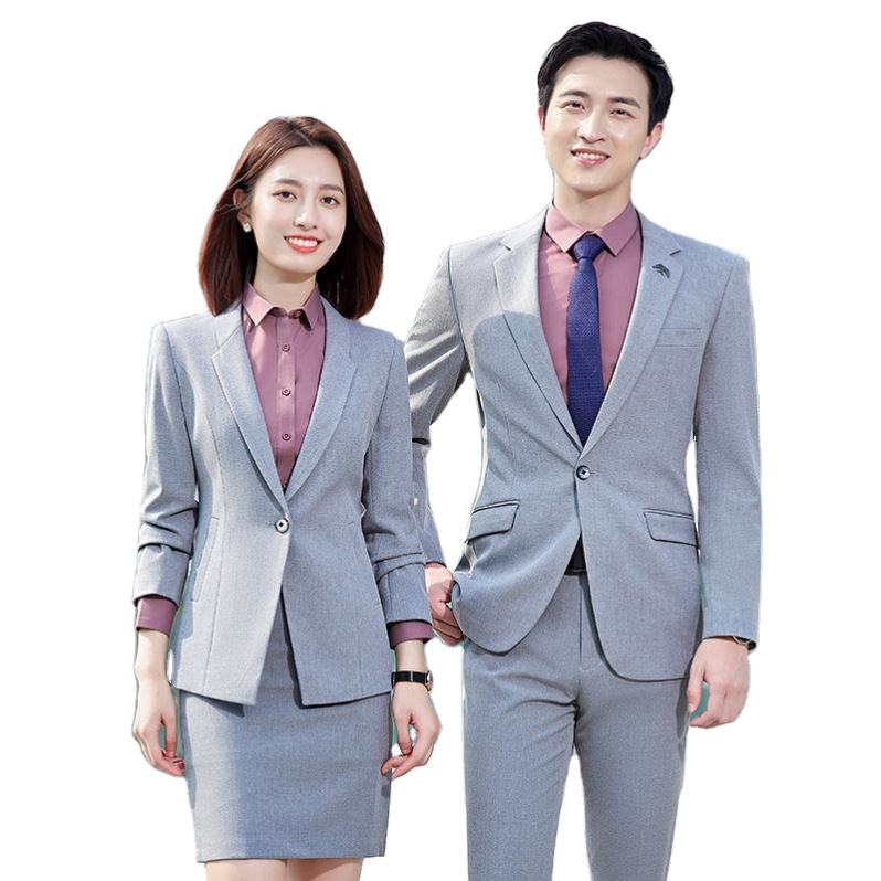 Terno Gray Suit High-end Professional Wear Autumn and Winter Men and Women the Same Suit Hotel Manager Business Suit