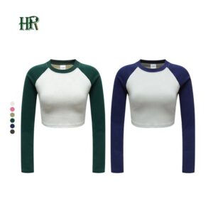 Wholesale Spring New Fashion Sexy Screen Printing Short T-shirts Colorblock Custom Logo Women's Long Sleeve T-shirt - Image 2