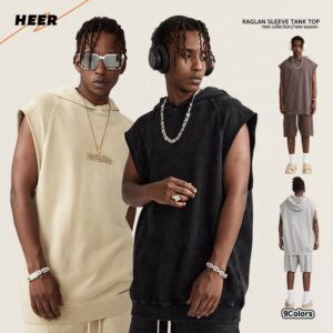 Oversized Hooded Summer Vest Knitted Street Style Custom Sports Running Loose Fitness Men's Vest - Image 1