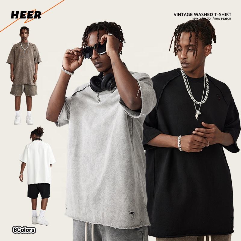 Acid Wash Mans T Shirt High Quality Heavy Weight Street Style Plain Custom Wholesale T-Shirts for Man