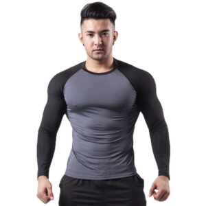 Aoyema Wholesale Compression Gym Shirts Clothing Long Sleeve Slim Fit Fitness Cheap Sport T Shirt for Men - Image 2