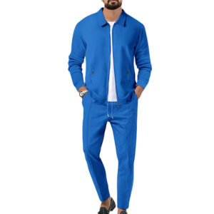 Branded Clothing From China Wholesale Autumn Solid Color Men's Jacket Set Men's Cardigan Jacket Set Casual Waffle Knit Set - Image 1
