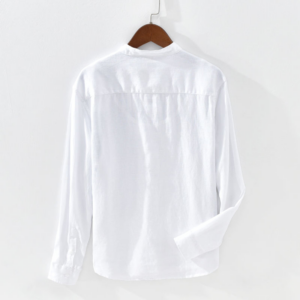 Men's Apparel 100% Linen Clothes Casual Button Long Sleeve Stand up Collar Relax Summer Soft Dress Shirts - Image 2