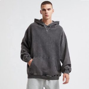 High Quality Oversized Acid Wash Hoodie Custom Logo No String Heavyweight Vintage Washed Hoodie - Image 1