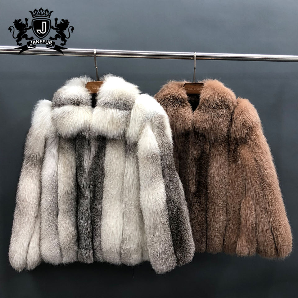Janefur Man Fox Coat Top Selling Heavy Real Cross Fox Mens Fur Coats Long Men Black Winter Outfit Clothing