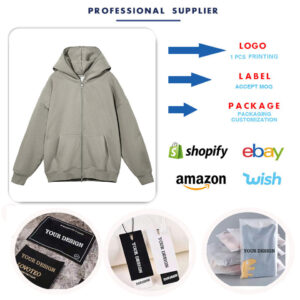 Custom Cotton Blank Drop Shoulder Fleece Hoodies Oversized Full Face Zip up Hoodie for Men - Image 4