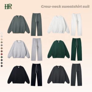 Unisex Crew Neck Long Sleeve Oversize Plain Custom Sweatshirt Sweatpants Jogger Suit Two Piece Sets - Image 1