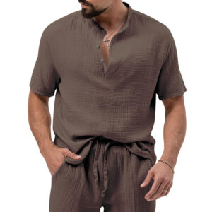 Custom Sportswear Two Piece Short Set Embroidery Casual Botton Short Label Sleeved Solid Color Sports Suit Joggers Men Shorts S - Image 6