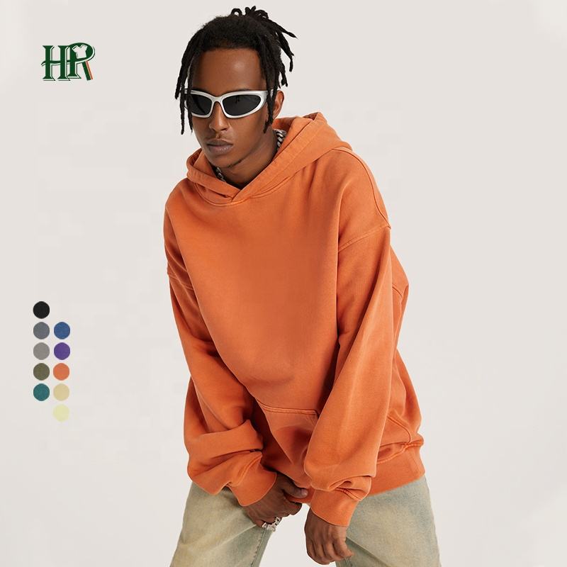 High Quality Heavyweight French Terry Vintage Sweatshirt Custom Hip Hop Oversized Drop Shoulder Men's Hoodie Embroidery