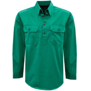 100%Cotton Half Placket Uniform Industrial Shirt Long Sleeve Work Shirts for Men - Image 1