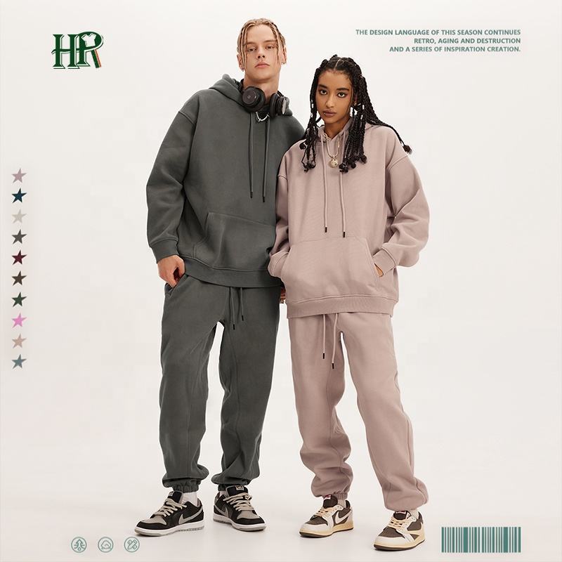 Wholesale Organic Cotton Sweatpants and Hoodie Set Custom Sweat Suits Casual Unisex Tracksuit