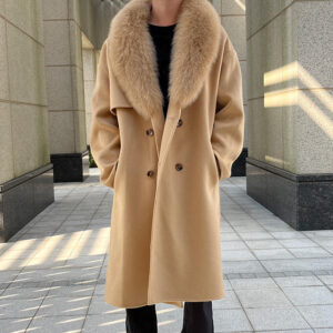 Classic Solid Color Wool Cashmere Coat Winter Warm Long Men Wool Coat With Fox Fur Collar - Image 2