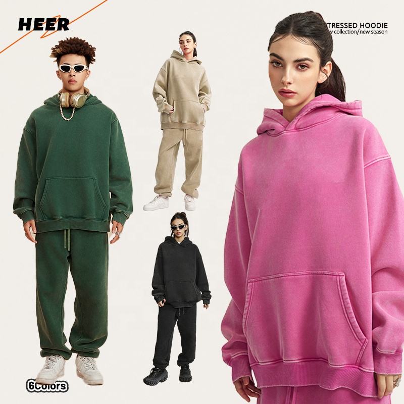 Fashionable Pull Over Hoodies Men Heavy Distressed Hoodies Oversized Stone Vintage Washed Hoodie