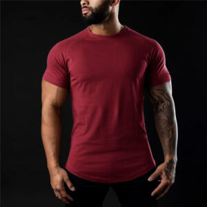 Wholesale Men's Cotton Spandex T Shirt Quick Dry Athletic Tee Muscle Fit Training Sports Blank T-shirt - Image 6