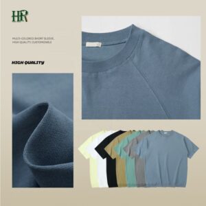 Custom High Quality Men Mock Neck  T-shirt 100% Cotton Heavyweight Drop Shoulder Blank T-shirt for Men - Image 3