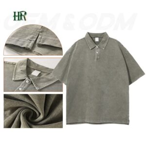 Custom Embroidered Polo Shirt Short Sleeve Men's Summer Vintage Washed Distressed Polo Shirt - Image 3
