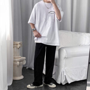 Letter Graphic Men's T-shirt Loose Short Sleeve Tops Casual Oversize Tshirt Male Korean Streetwear Cotton Men's Clothing - Image 5