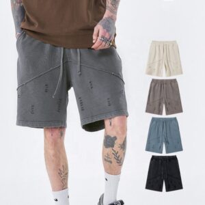 Custom Logo Street Acid Wash Distressed Running Workout Gym Sports Sweat Vintage Men Shorts - Image 3